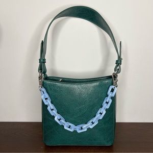 NWOT HVISK Dark Green Crocodile Shoulder Bag w/ Blue Crosslink Strap